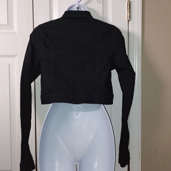 M. Michel  black cropped jean denim jacket  Sz M - Picture 4 of 6